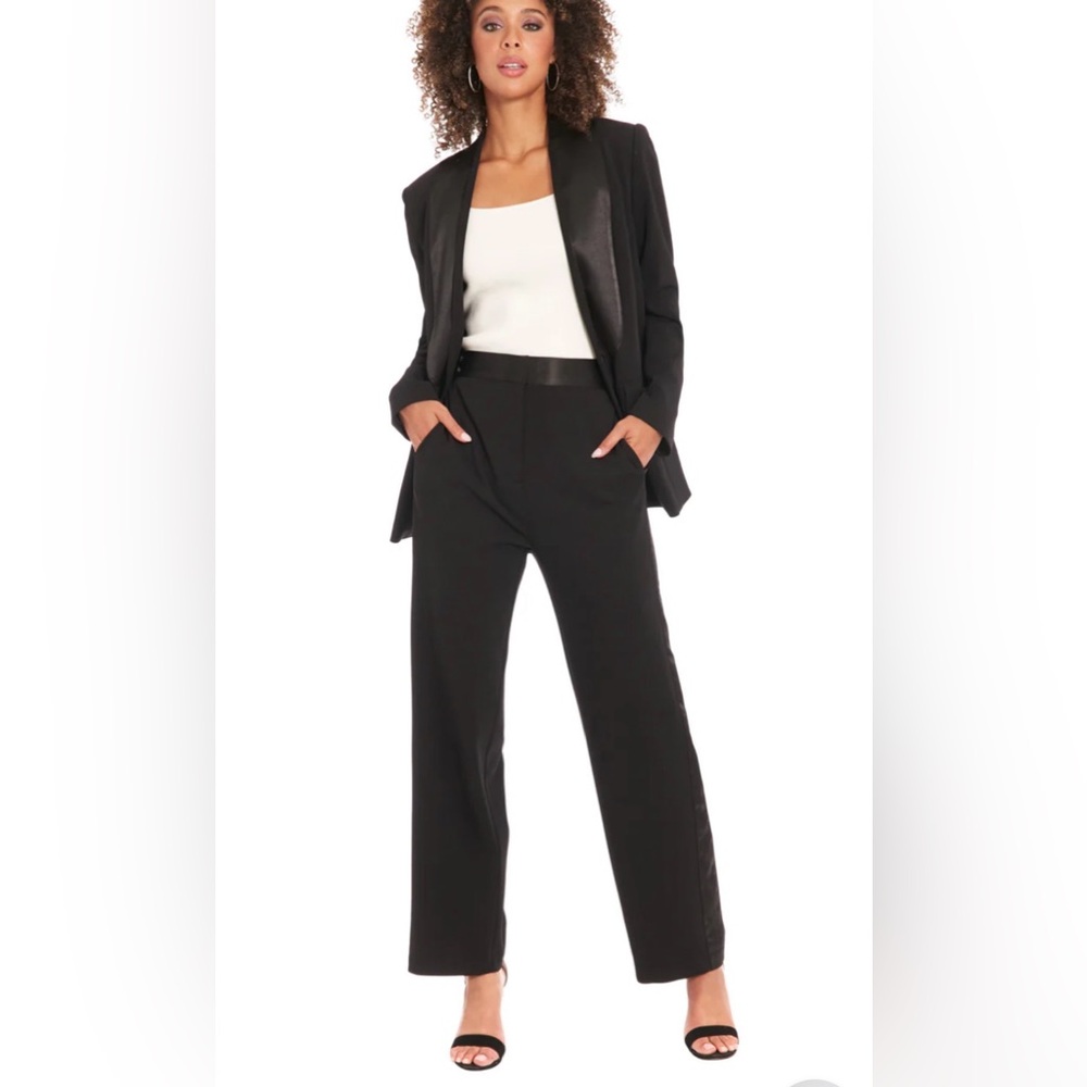 Muse Black Satin-Trim Straight Leg Pants - Picture 2 of 13